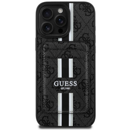 Etui Guess 4G Stripes z portfelem Magsafe do iPhone 16 Pro Max, czarny