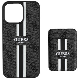Etui Guess 4G Stripes z portfelem Magsafe do iPhone 16 Pro Max, czarny