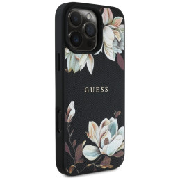 Etui Guess Grained Printed Flower Pattern MagSafe do iPhone 16 Pro Max, czarny