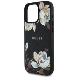 Etui Guess Grained Printed Flower Pattern MagSafe do iPhone 16 Pro Max, czarny