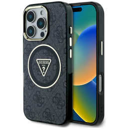 Etui Guess IML Metal Glitter 4G Circle Triangle MagSafe do iPhone 16 Pro Max czarny