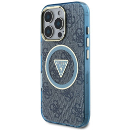Etui Guess IML Metal Glitter 4G Circle Triangle MagSafe do iPhone 16 Pro Max niebieski
