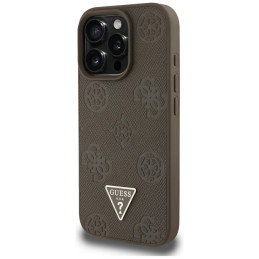 Etui Guess Grained Hot Stamp Peony Pattern Triangle Logo MagSafe do iPhone 16 Pro Max, brązowe