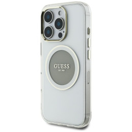 Etui Guess IML Metal Colored Circle Classic Logo MagSafe do iPhone 16 Pro Max, szare