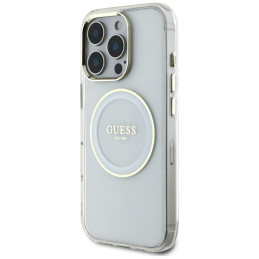Etui Guess IML Metal Colored Circle Classic Logo MagSafe do iPhone 16 Pro Max, białe
