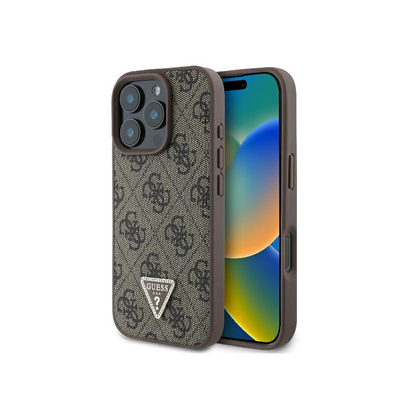 Etui Guess Leather 4G Triangle Strass do iPhone 16 Pro, brązowy/brown