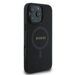 Etui Guess Saffiano Classic Logo MagSafe do iPhone 16 Pro, czarne
