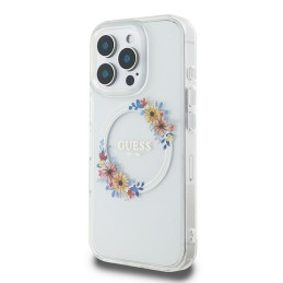 Etui Guess IML Flowers Wreath MagSafe do iPhone 16 Pro, przeźroczysty/transprent