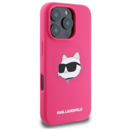 Etui Karl Lagerfeld Silicone Choupette Head Print MagSafe do iPhone 16 Pro, fuksja/fuschia