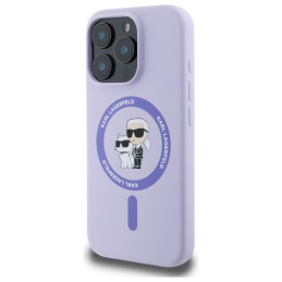 Etui Karl Lagerfeld Silicone Karl&Choupette Heads Ring MagSafe do iPhone 16 Pro, fioletowy/purple