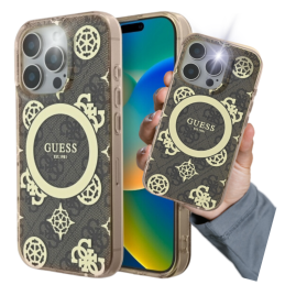 Etui Guess IML Peony On 4G Background MagSafe do iPhone 16 Pro, brązowy/brown