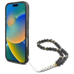 Etui Guess IML Glitter With Pearl Strap MagSafe do iPhone 16 Pro, czarny/czarny