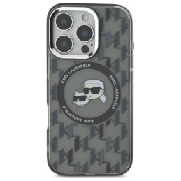 Etui Karl Lagerfeld IML Monogram Karl&Choupette Head MagSafe do iPhone 16 Pro, czarne