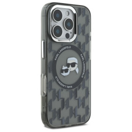 Etui Karl Lagerfeld IML Monogram Karl&Choupette Head MagSafe do iPhone 16 Pro, czarne