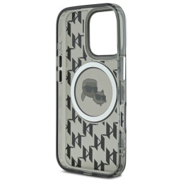 Etui Karl Lagerfeld IML Monogram Karl&Choupette Head MagSafe do iPhone 16 Pro, czarne