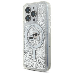 Etui Karl Lagerfeld Liquid Glitter Karl&Choupette Head Magsafe do iPhone 16 Pro, transparent 