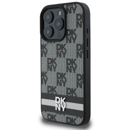 Etui DKNY Checkered Pattern & Printed Stripes do iPhone 16 Pro, czarne 
