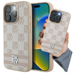 Etui DKNY Checkered Pattern & Printed Stripes do iPhone 16 Pro, różowe