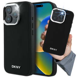 Etui DKNY Plain Silver Logo MagSafe do iPhone 16 Pro, czarne