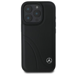 Etui Mercedes MB Curved Stitches Leather do iPhone 16 Pro, czarne