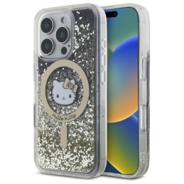 Etui Hello Kitty Liquid Glitter Fever MagSafe do iPhone 16 Pro, czarny złoty/black