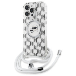 Etui Karl Lagerfeld IML Crossbody Monogram Karl & Choupette Head MagSafe do iPhone 16 Pro, transparent