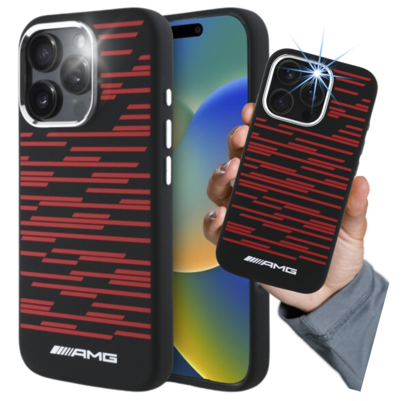 Etui AMG Silicone Graphics MagSafe do iPhone 16 Pro, czarne
