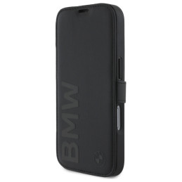 Etui z klapką BMW Signature Leather Wordmark do iPhone 16 Pro, czarne