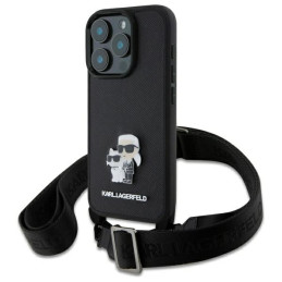 Etui Karl Lagerfeld Saffiano Karl&Choupette Metal Pin CBDY Strap do iPhone 16 Pro , czarne