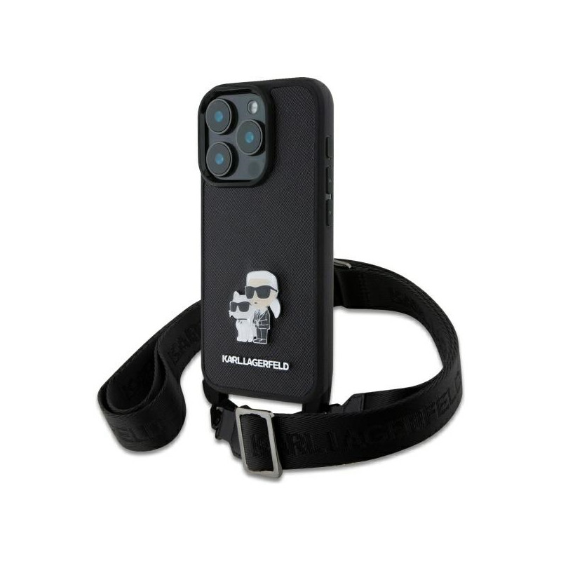 Etui Karl Lagerfeld Saffiano Karl&Choupette Metal Pin CBDY Strap do iPhone 16 Pro , czarne