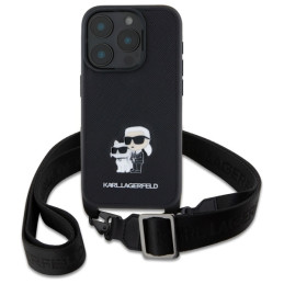 Etui Karl Lagerfeld Saffiano Karl&Choupette Metal Pin CBDY Strap do iPhone 16 Pro , czarne