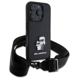 Etui Karl Lagerfeld Saffiano Karl&Choupette Metal Pin CBDY Strap do iPhone 16 Pro , czarne