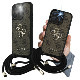 Etui Guess 4G Big Logo Cord Stap Crossbody do iPhone 16 Pro, brązowy