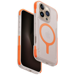Etui UNIQ Combat Active do MagSafe do iPhone 16 Pro, przezroczyste z pomarańczowym