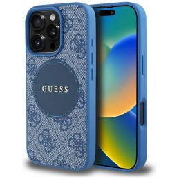 Etui Guess 4G Circle Classic Logo do MagSafe do iPhone 16 Pro, niebieskie