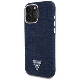 Etui Guess Denim Triangle Logo MagSafe do iPhone 16 Pro niebieski