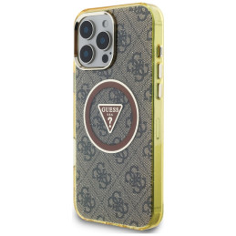 Etui Guess IML Metal Glitter 4G Circle Triangle MagSafe do iPhone 16 Pro brązowy