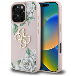 Etui Guess Grained Roses Big 4G logo do iPhone 16 Pro, różowe