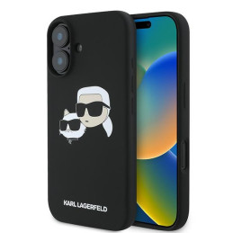 Etui Karl Lagerfeld Silicone Double Heads Print MagSafe do iPhone 16 Plus, czarne