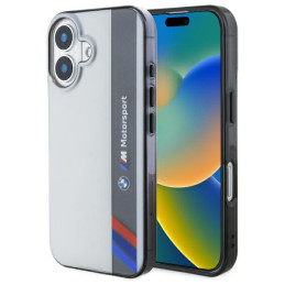 Etui BMW Motosport IML Vertical Stripe do iPhone 16 Plus, szary