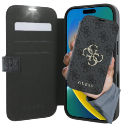 Etui Guess book 4G Metal Logo do iPhone 16 Plus, czarne