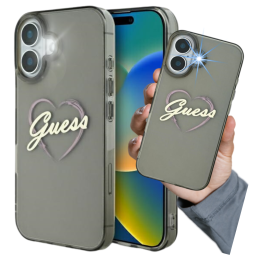 Etui Guess IML Heart do iPhone 16 Plus, czarne