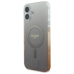 Etui Guess IML Glitter Gradient MagSafe do iPhone 16 Plus, brązowy