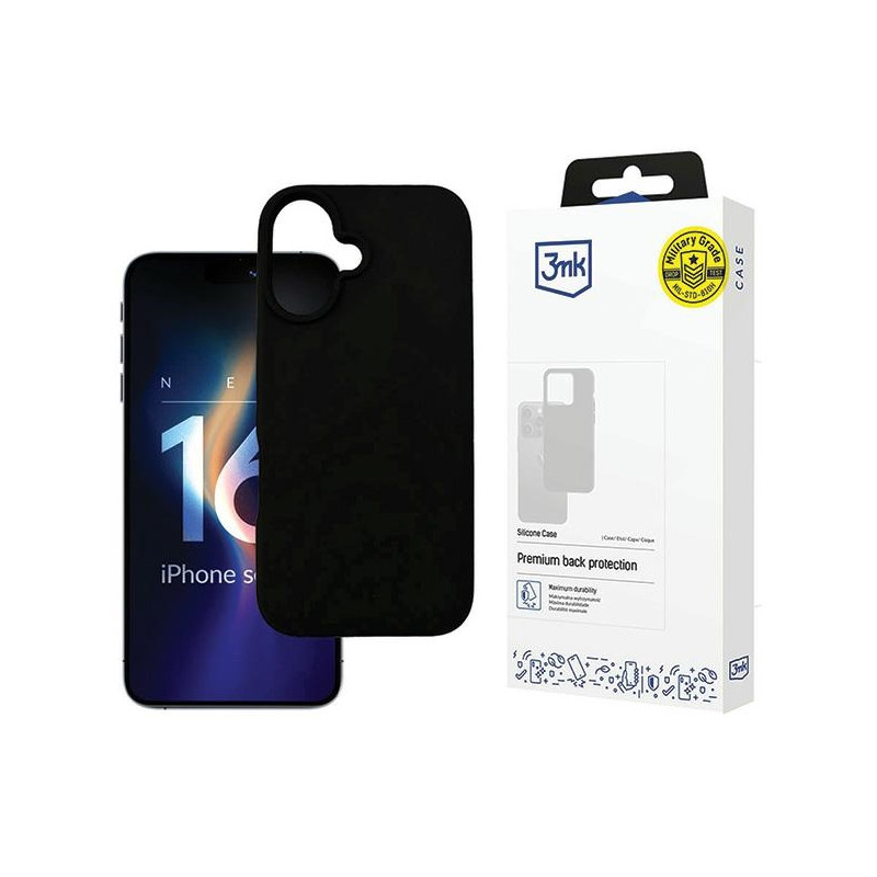 Etui 3MK Silicone Case do iPhone 16 Plus, czarne