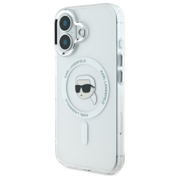 Etui Karl Lagerfeld IML Metal Karl Head MagSafe do iPhone 16 Plus, biały