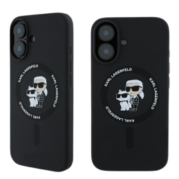 Etui Karl Lagerfeld Silicone Karl&Choupette Heads Ring MagSafe do iPhone 16 Plus, czarne