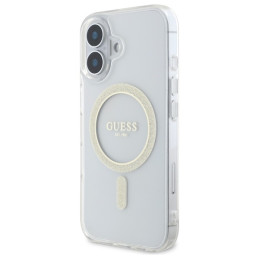 Etui Guess IML Glitter Circle MagSafe do iPhone 16 Plus, przeźroczysty