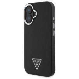 Etui Guess Grained Triangle MagSafe do iPhone 16 Plus, czarne