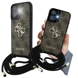 Etui Guess 4G Big Logo Cord Stap Crossbody do iPhone 16 Plus, brązowy