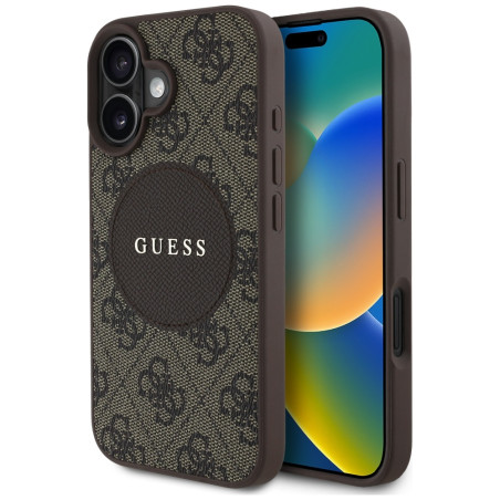 Etui Guess 4G Circle Classic Logo do MagSafe do iPhone 16, brązowe